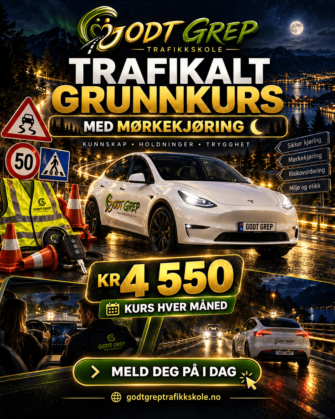 traffikalt grunnkurs med mørkekjøring - kr 4550,- - kurs hver måned.